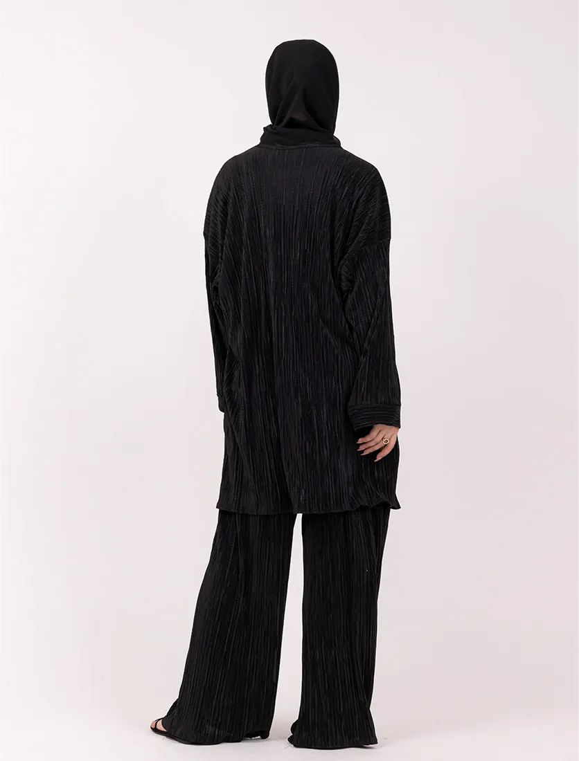 Black Midi Plisse Co Ord